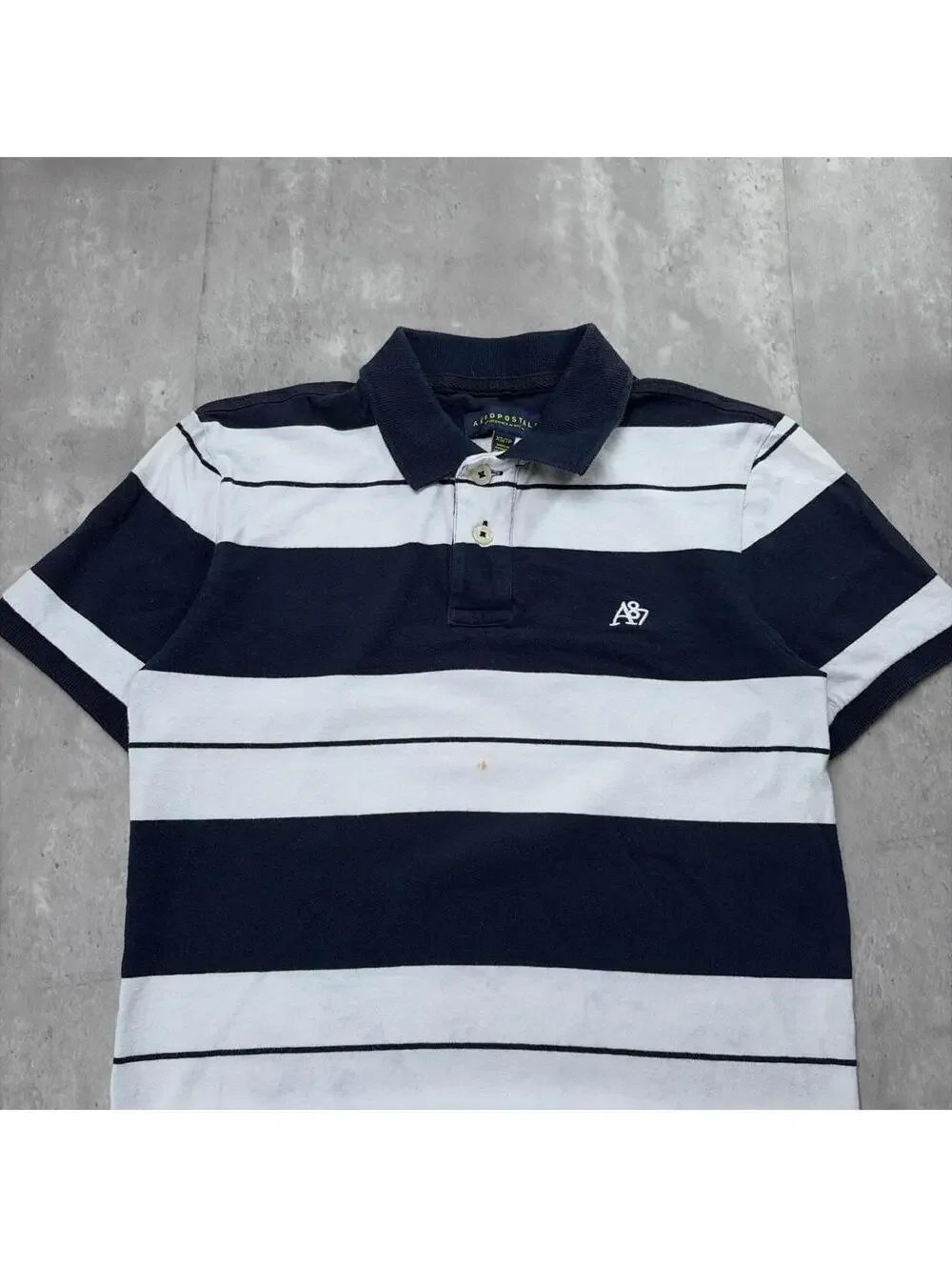 Y2K Navy Aeropostale Grunge Surf Striped Skater Polo Shirt